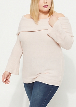 Pink Fold Over Off-The-Shoulder Sweater | Sweaters | rue21