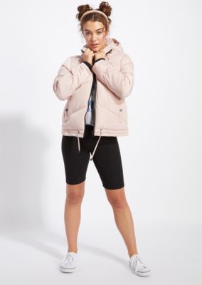 light pink puffer jacket with hood