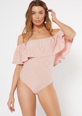 pink off the shoulder bodysuit