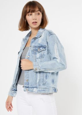 distressed light wash jean jacket