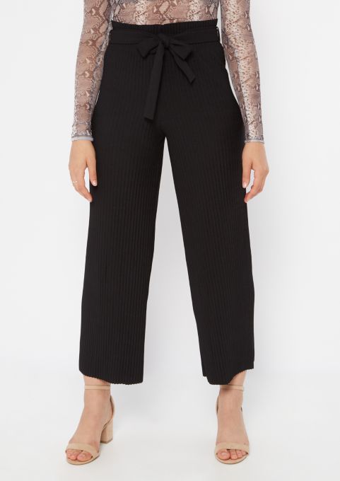 Black Pleated Tie Waist Gaucho Pants Palazzo Pants Rue21