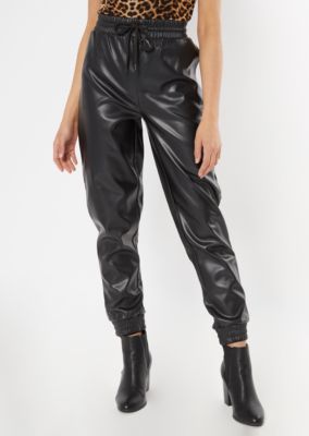 black leather joggers