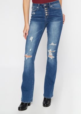 button front flare jeans