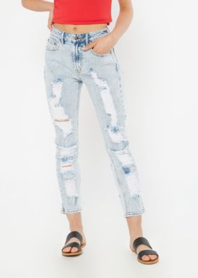 light blue ripped mom jeans