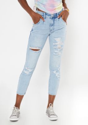 ripped light wash mom jeans