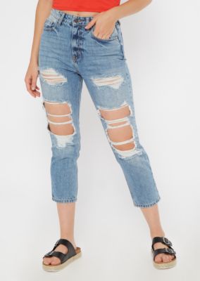 high waisted ripped straight leg jeans