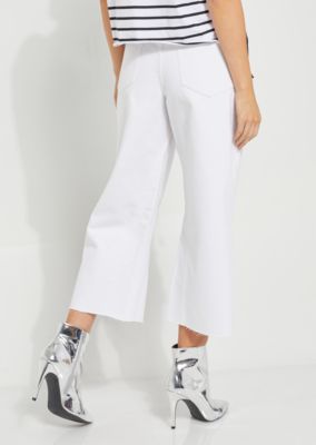 high rise white cropped jeans