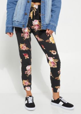 black floral joggers