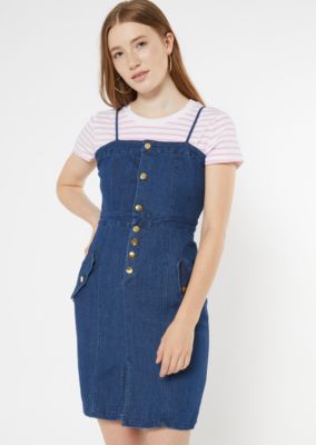 button down denim overall dress