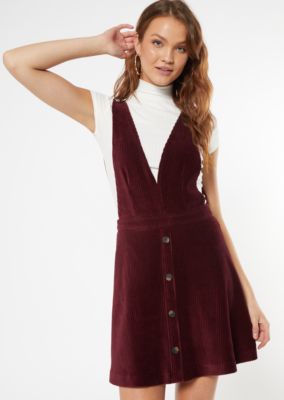 burgundy cord pinafore dress