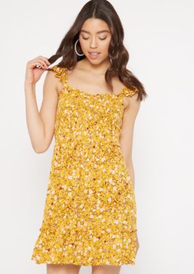 yellow flutter sleeve dress