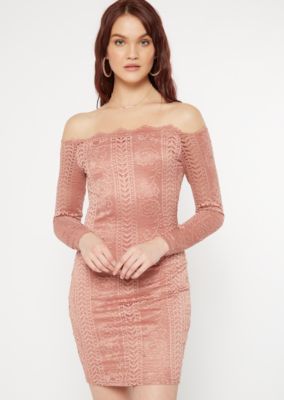 pink off the shoulder bodycon dress