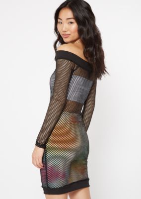 off the shoulder fishnet dress