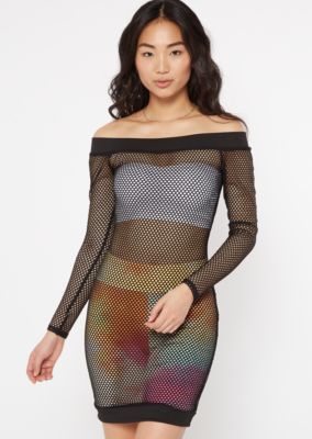 fishnet off the shoulder dress