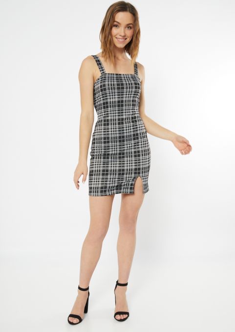 Black Plaid Print Square Neck Tank Dress Party Dresses Rue21