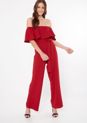 red wide leg jumpsuit