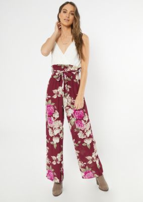 burgundy floral jumpsuit