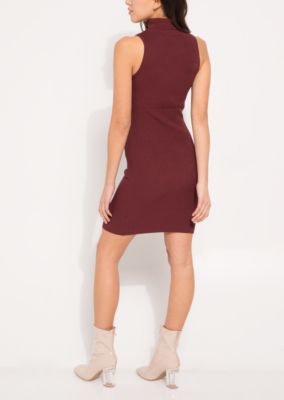 burgundy mock neck dress