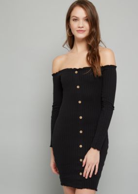 black long sleeve button down dress