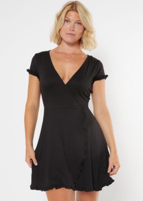 wrap mini dress black