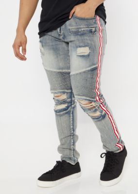 side stripe ripped jeans