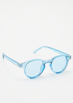 blue tinted round sunglasses