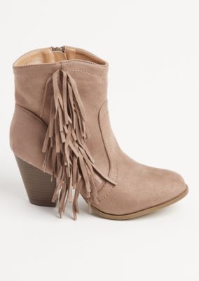taupe fringe booties
