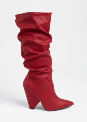 Red Cone Heel Scrunched Boots | Knee 