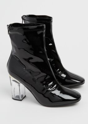 black patent ankle booties