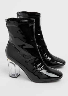 black patent leather booties