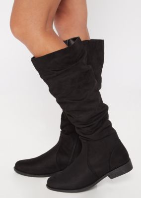 black suede knee high boots flat heel