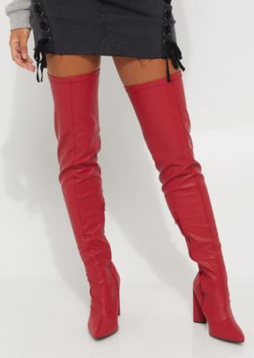 red knee high boots