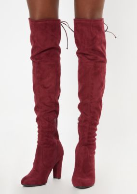 burgundy high knee boots