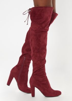 burgundy boots over the knee