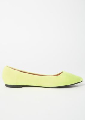 Neon Yellow Faux Suede Basic Flats 