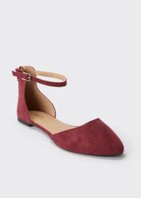 burgundy flats with ankle strap