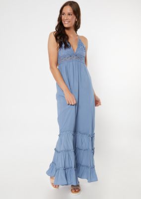 blue ruffle maxi dress