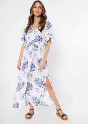 blue and white floral maxi dress