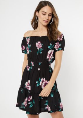 black floral off the shoulder dress