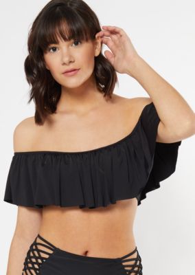 black flounce bikini top
