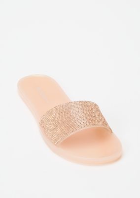 rose gold flip flops with rhinestones