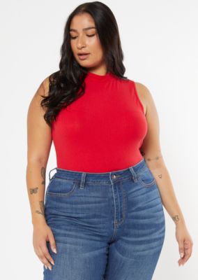 red bodysuit black jeans