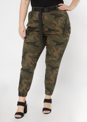 camo pocket belted jogger pants