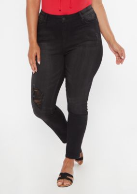 plus size black distressed skinny jeans