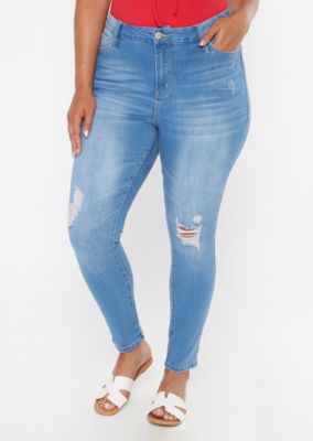 light washed skinny ripped jeans