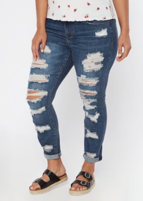 cuffed ripped jeans