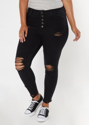 black ripped high waisted jeggings