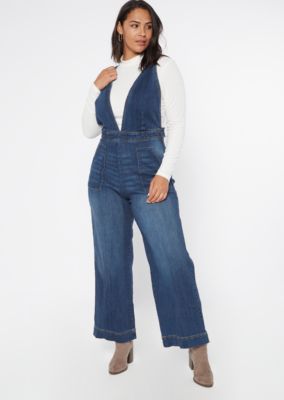 plus size denim wide leg jumpsuit