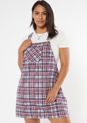 pink plaid overall dress