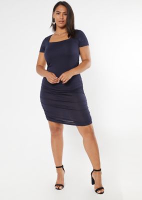 navy square neck dress